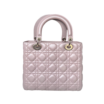 Lady Dior Medium Handbag Pearlescent Pink Cannage Leather Gold Hardware