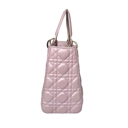 Lady Dior Medium Handbag Pearlescent Pink Cannage Leather Gold Hardware