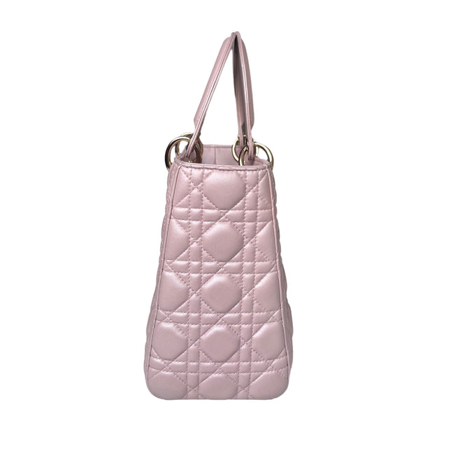 Lady Dior Medium Handbag Pearlescent Pink Cannage Leather Gold Hardware