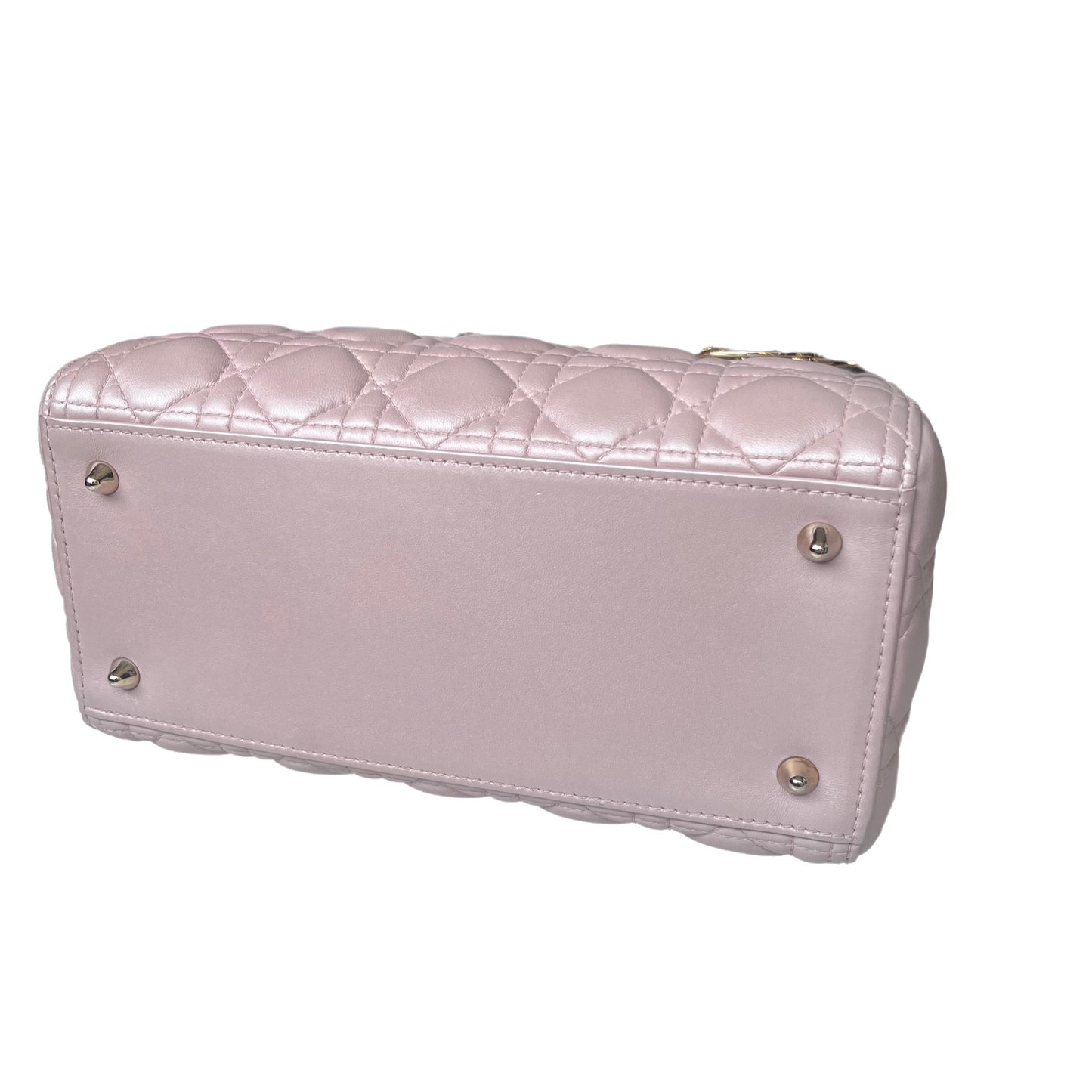 Lady Dior Medium Handbag Pearlescent Pink Cannage Leather Gold Hardware