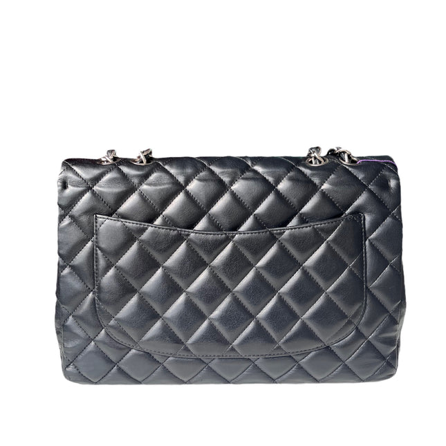 Sold Chanel Classic Flap Jumbo Large Black Lambskin Leather with Silver hardware