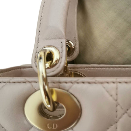 Lady Dior Medium Handbag Pearlescent Pink Cannage Leather Gold Hardware