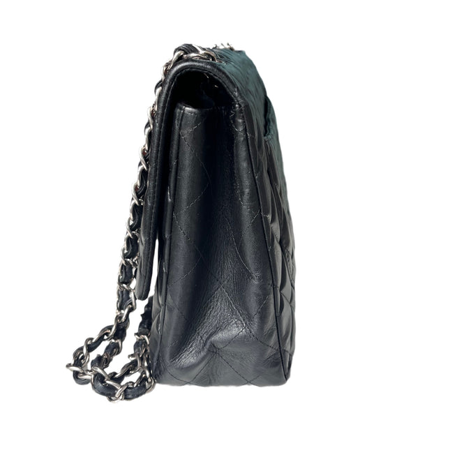 Sold Chanel Classic Flap Jumbo Large Black Lambskin Leather with Silver hardware