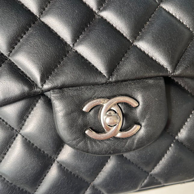 Sold Chanel Classic Flap Jumbo Large Black Lambskin Leather with Silver hardware