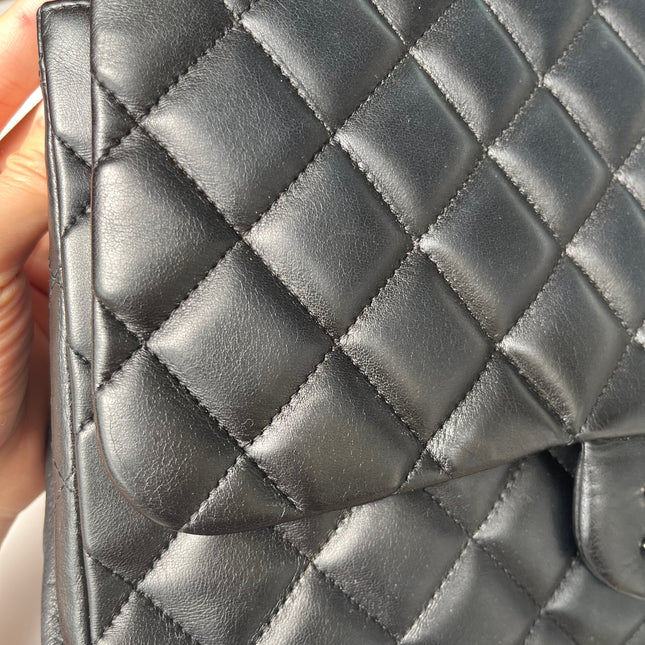 Sold Chanel Classic Flap Jumbo Large Black Lambskin Leather with Silver hardware