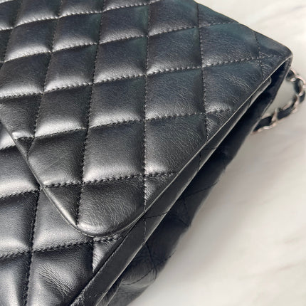Sold Chanel Classic Flap Jumbo Large Black Lambskin Leather with Silver hardware