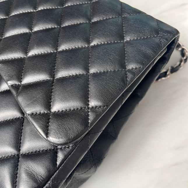 Sold Chanel Classic Flap Jumbo Large Black Lambskin Leather with Silver hardware