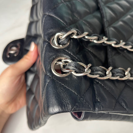 Sold Chanel Classic Flap Jumbo Large Black Lambskin Leather with Silver hardware