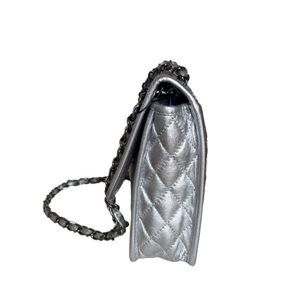 Sold Chanel Ice Cube Chocolate Bar Classic Flap Metallic Silver PVC with Leather