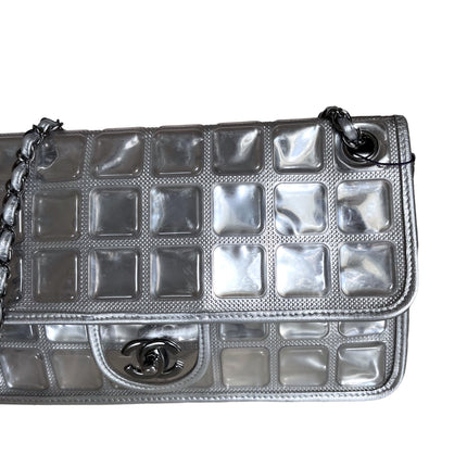 Sold Chanel Ice Cube Chocolate Bar Classic Flap Metallic Silver PVC with Leather