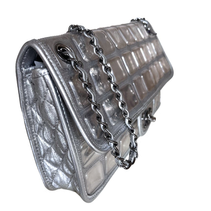 Sold Chanel Ice Cube Chocolate Bar Classic Flap Metallic Silver PVC with Leather