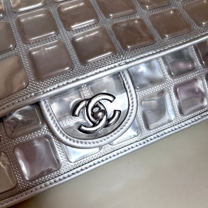 Sold Chanel Ice Cube Chocolate Bar Classic Flap Metallic Silver PVC with Leather