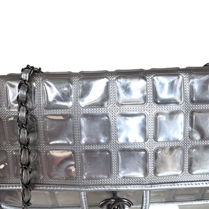 Sold Chanel Ice Cube Chocolate Bar Classic Flap Metallic Silver PVC with Leather