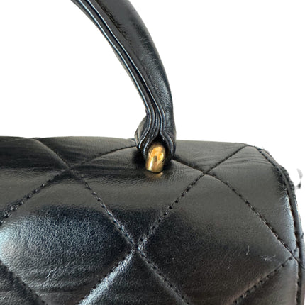 Chanel Vintage Top Handle Kelly Coco Handle Black Flap Bag lambskin leather 24k Gold Hardware