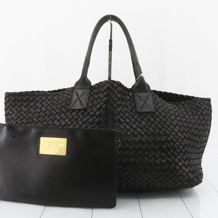 Bottega Veneta Cabat Large Intreccio Leather Tote Bag Black 40cm-Luxbags