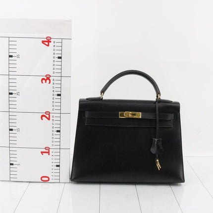 Hermès Kelly 32 Sellier Black Box Leather Gold Hardware with Strap