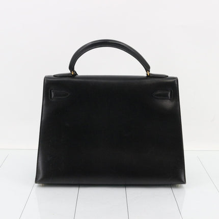 Hermès Kelly 32 Sellier Black Box Leather Gold Hardware with Strap