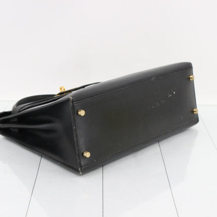 Hermès Kelly 32 Sellier Black Box Leather Gold Hardware with Strap