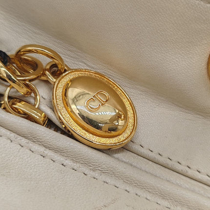 Sold Lady Dior Large Cream White Cannage Lambskin Leather handbag with Gold Hardware and Strap