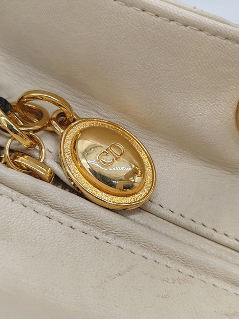 Sold Lady Dior Large Cream White Cannage Lambskin Leather handbag with Gold Hardware and Strap