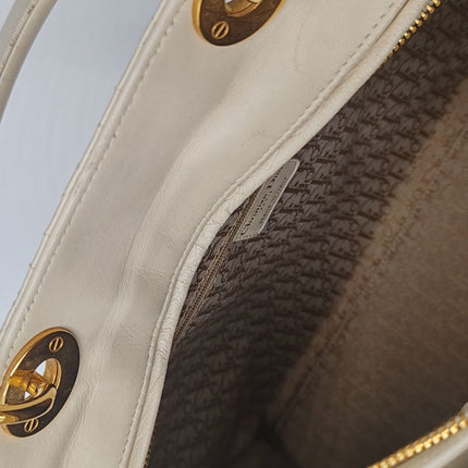 Sold Lady Dior Large Cream White Cannage Lambskin Leather handbag with Gold Hardware and Strap