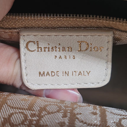 Sold Lady Dior Large Cream White Cannage Lambskin Leather handbag with Gold Hardware and Strap