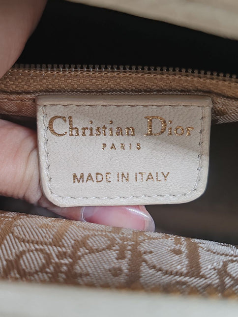 Sold Lady Dior Large Cream White Cannage Lambskin Leather handbag with Gold Hardware and Strap