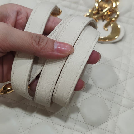 Sold Lady Dior Large Cream White Cannage Lambskin Leather handbag with Gold Hardware and Strap
