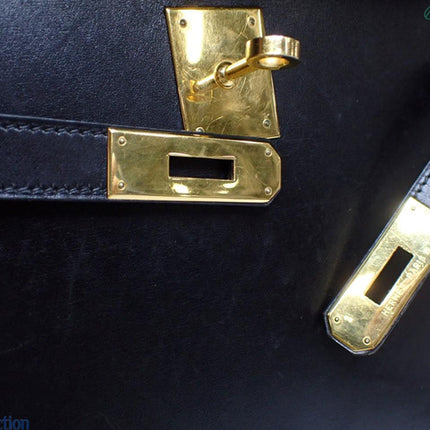 Hermès Kelly 32 Sellier Black Box Leather Gold Hardware with Strap