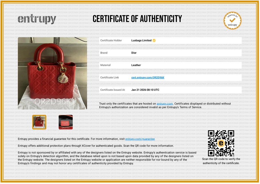 Lady Dior Vintage Medium Red Lambskin Leather Gold Hardware