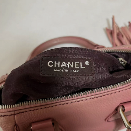 CHANEL Calfskin Leather Tassel Small Pink Bowler Bag