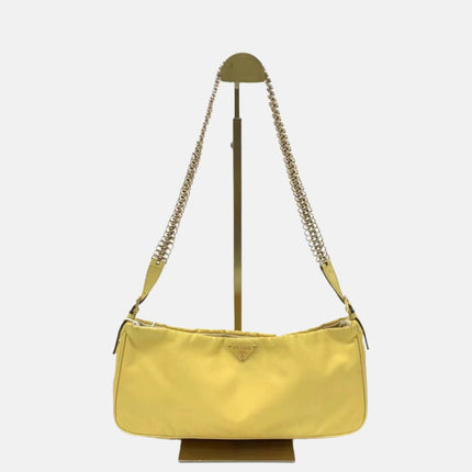 Prada Chain Shoulder Bag Nylon Yellow with Gold-tone Chain-Luxbags