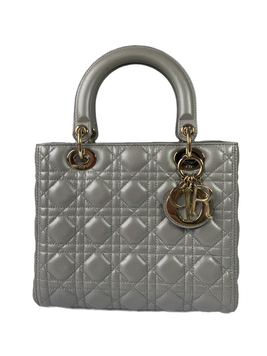 Lady Dior Pearlescent Grey Medium Lambskin Cannage Leather Handbag-Luxbags
