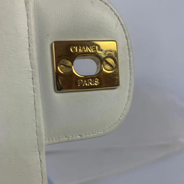 Sold Chanel Classic Flap 1996 White Leather 24k Gold Plated Giant CC Logo