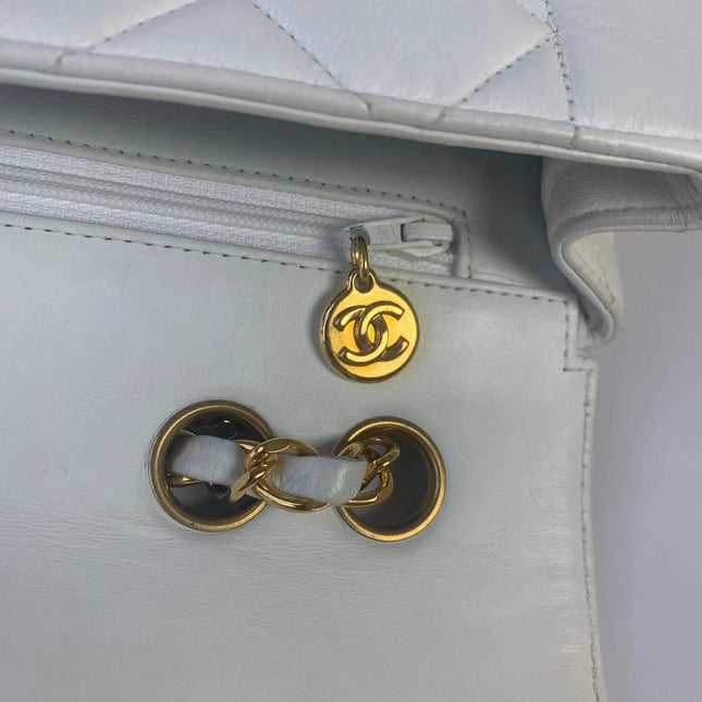 Sold Chanel Classic Flap 1996 White Leather 24k Gold Plated Giant CC Logo