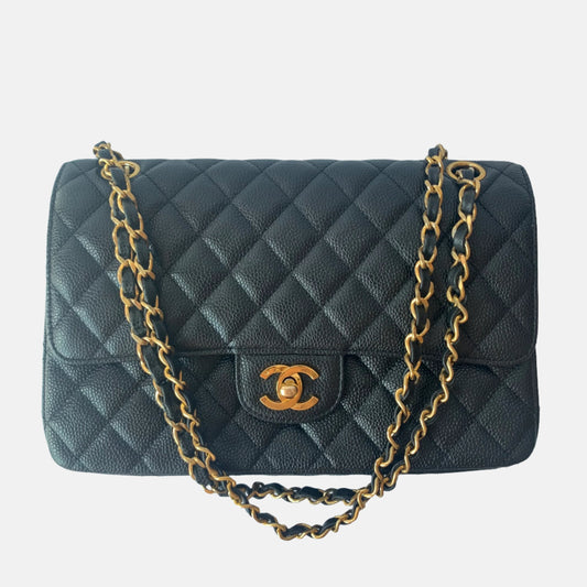 Chanel Classic Flap Medium Black Caviar Leather with 24k Gold Hardware, Pre-2010-Luxbags