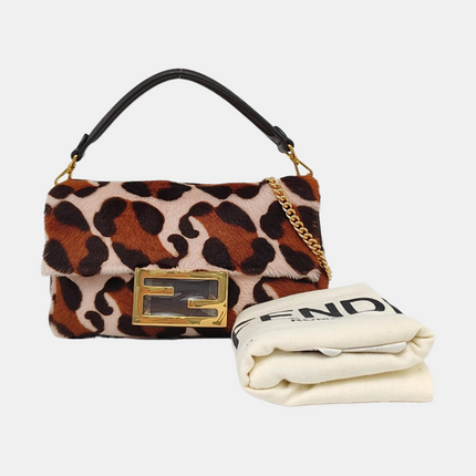 Fendi Baguette Mini Ponyhair Animal Print Crossbody Bag