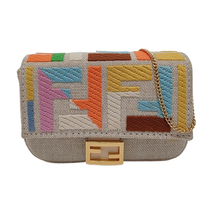Fendi Baguette Nano Multicolor Canvas Chain Strap Crossbody Bag