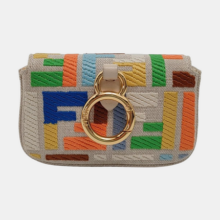 Fendi Baguette Nano Multicolor Canvas Chain Strap Crossbody Bag