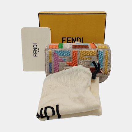 Fendi Baguette Nano Multicolor Canvas Chain Strap Crossbody Bag