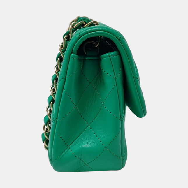 Chanel Classic Flap Mini Rectangular Green Lambskin Leather Gold Hardware