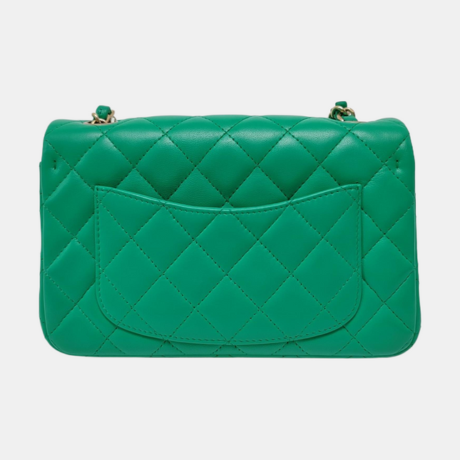 Chanel Classic Flap Mini Rectangular Green Lambskin Leather Gold Hardware