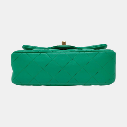 Chanel Classic Flap Mini Rectangular Green Lambskin Leather Gold Hardware