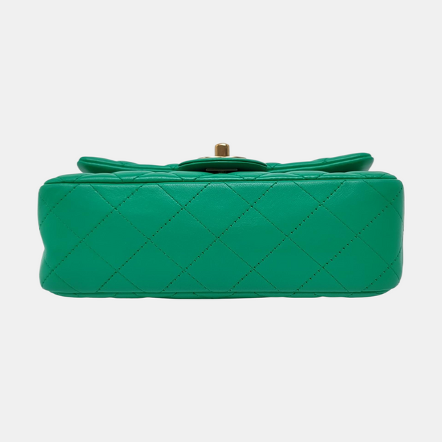 Chanel Classic Flap Mini Rectangular Green Lambskin Leather Gold Hardware