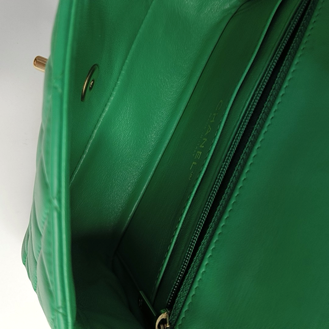 Chanel Classic Flap Mini Rectangular Green Lambskin Leather Gold Hardware