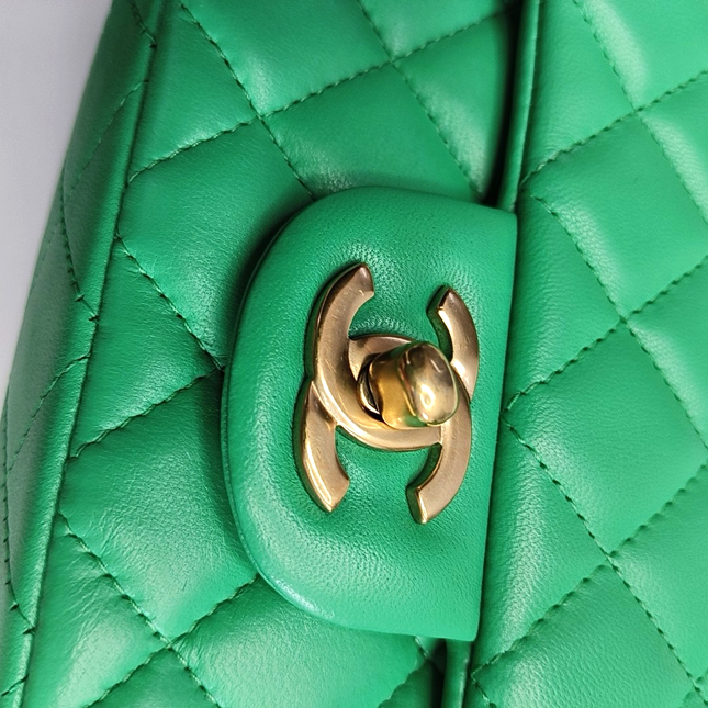 Chanel Classic Flap Mini Rectangular Green Lambskin Leather Gold Hardware