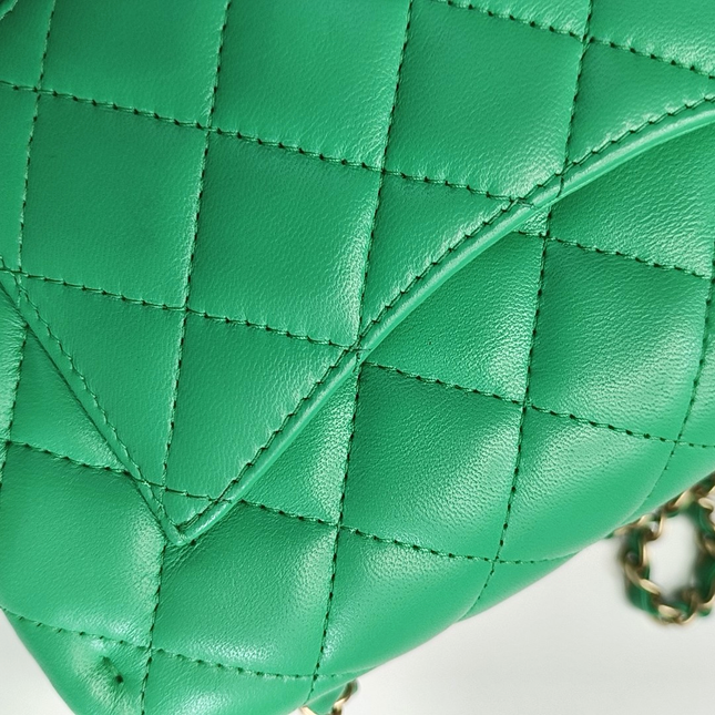 Chanel Classic Flap Mini Rectangular Green Lambskin Leather Gold Hardware