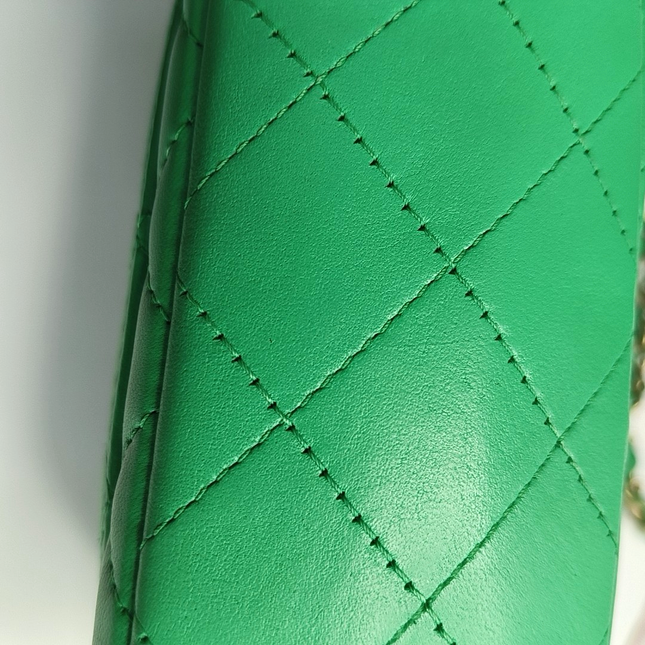Chanel Classic Flap Mini Rectangular Green Lambskin Leather Gold Hardware