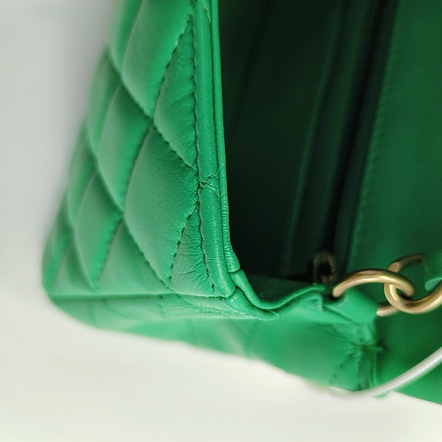 Chanel Classic Flap Mini Rectangular Green Lambskin Leather Gold Hardware