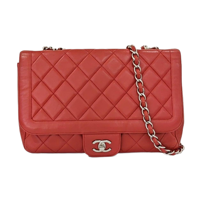 Chanel Classic Flap Single Flap Large Red Lambskin Leather Silver Hardware